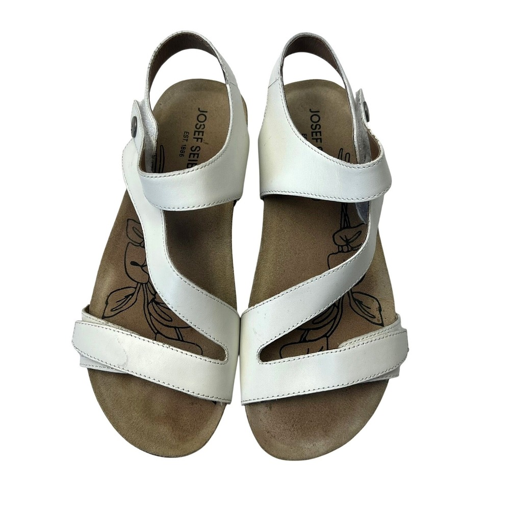 Josef Seibel Tonga 25 White Leather Strappy Cork Wedge Sandals EU 39 US 8.5 Boho - Picture 2 of 9